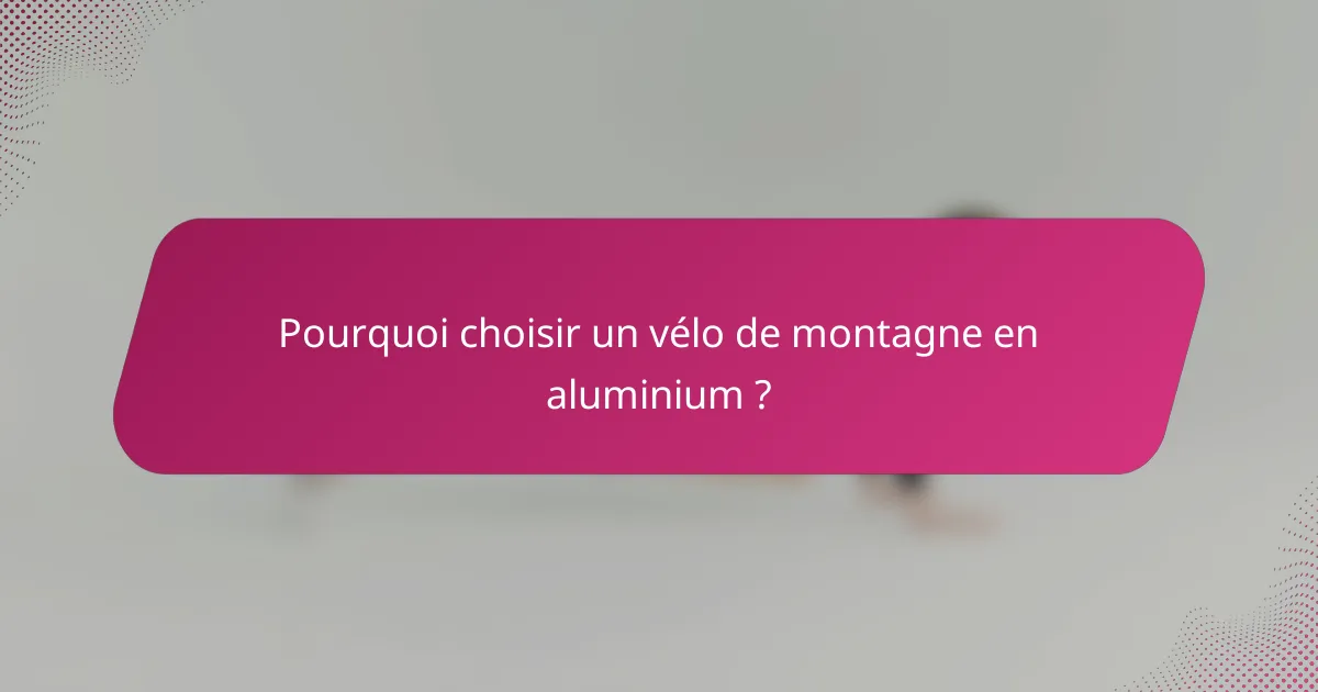 Pourquoi choisir un vélo de montagne en aluminium ?