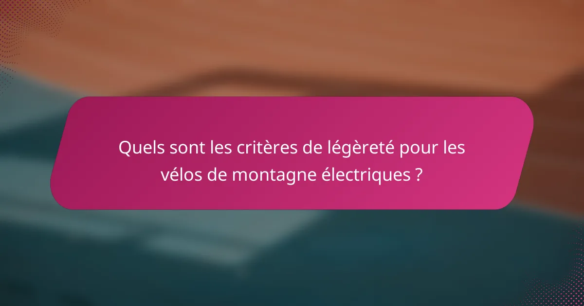 Quels sont les critères de légèreté pour les vélos de montagne électriques ?