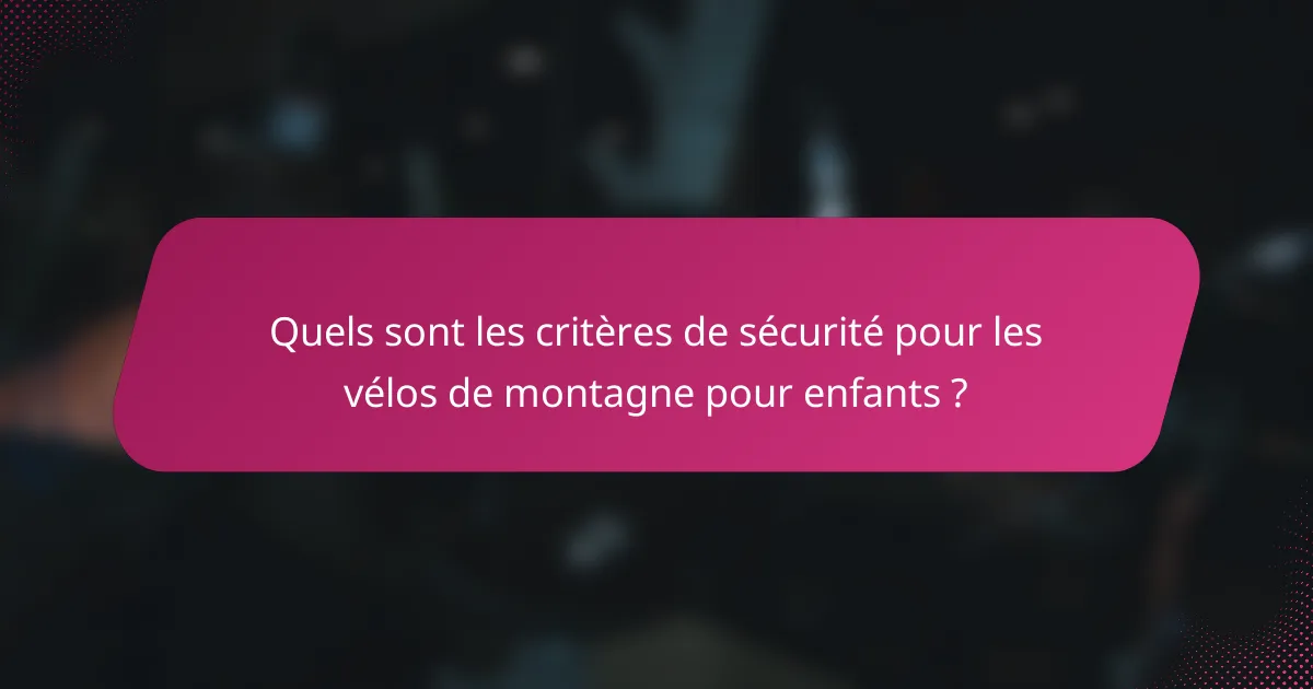 Quels sont les critères de sécurité pour les vélos de montagne pour enfants ?